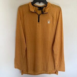 Spyder Active Mens Size XL Quarter Zip Pullover Yellow Grid Texture Long Sleeve